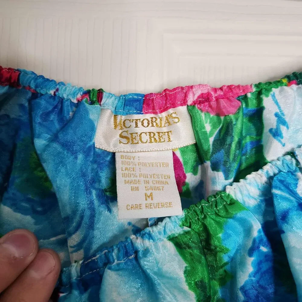 Vtg Victoria's Secret Gold Label Pajama Shorts M Floral Lace Romantic Dainty